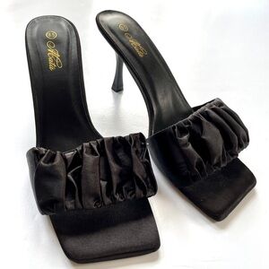 Mata Black Square Toe Heel Sandals